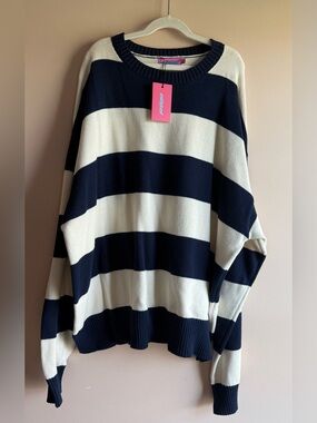 Edikted Navy and Cream Striped Knit Pullover